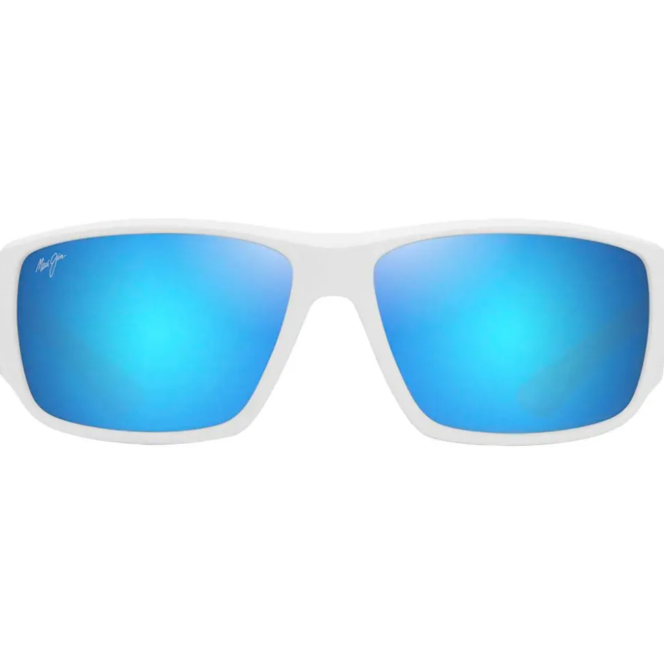 Lunettes de soleil Maui Jim Keha Asian Fit Blanc Mat Bleu Hawaï Minéral SuperThin