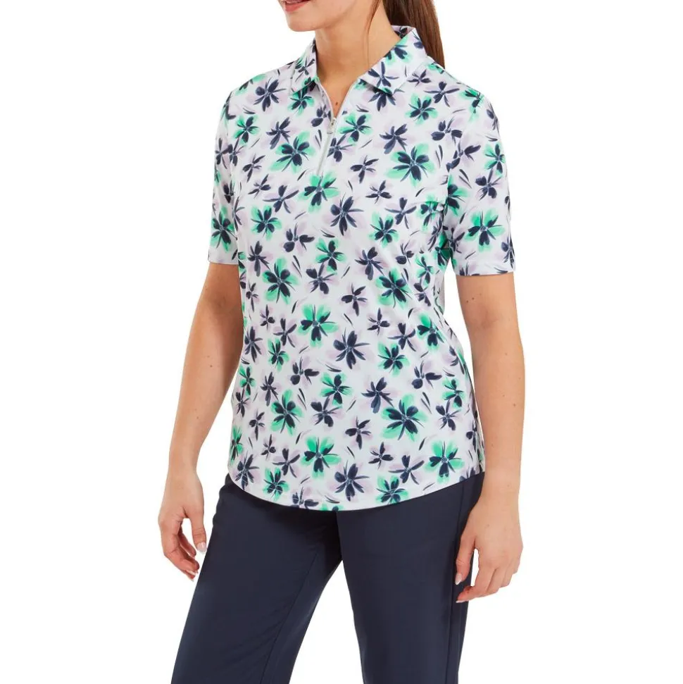 Polo Footjoy Floral Print Lisle Half Zip Lavender Mint Navy