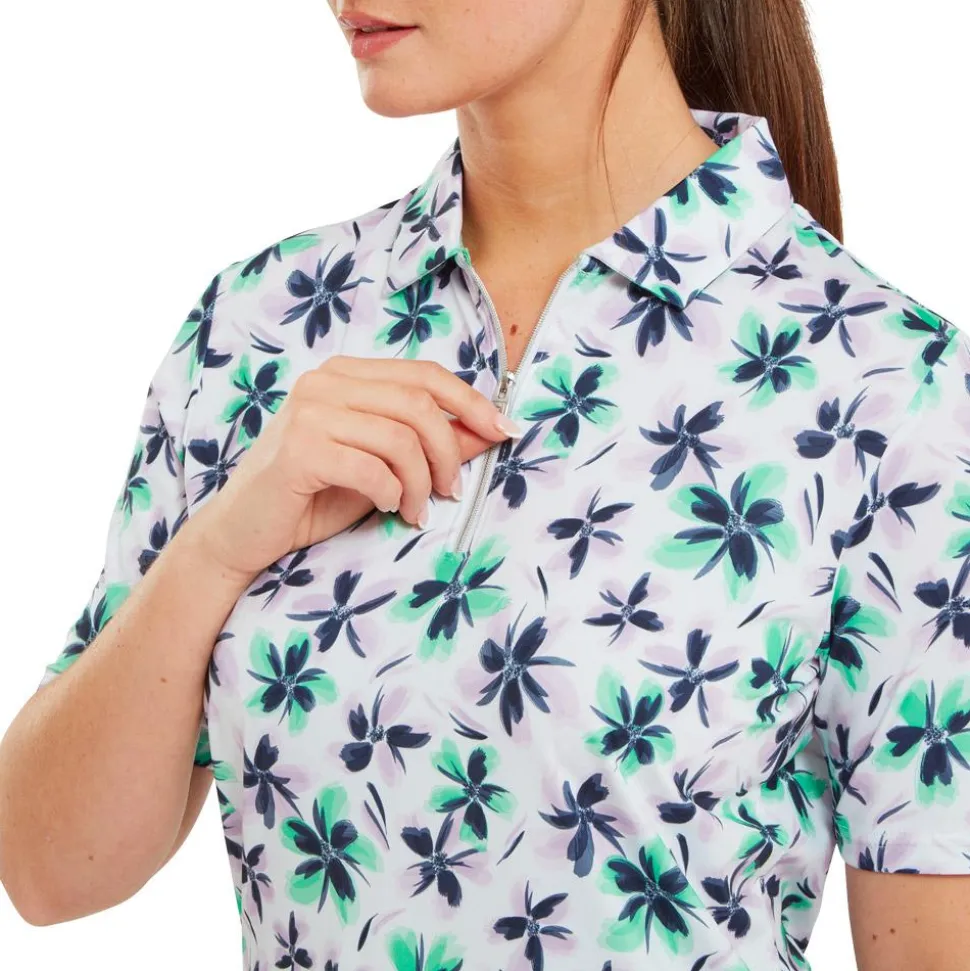 Polo Footjoy Floral Print Lisle Half Zip Lavender Mint Navy